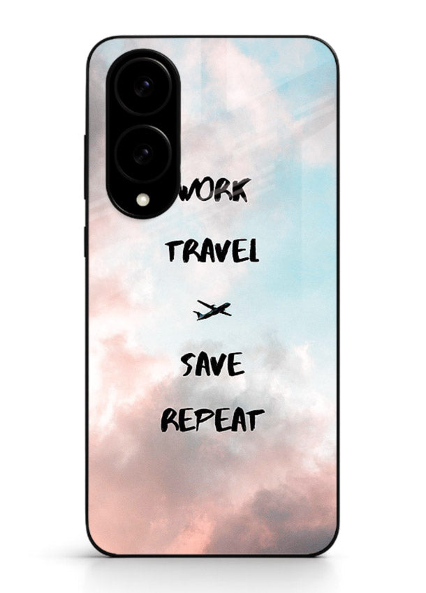 Work Travel Save Repeat artwork Samsung S25 Edge glass back cover
