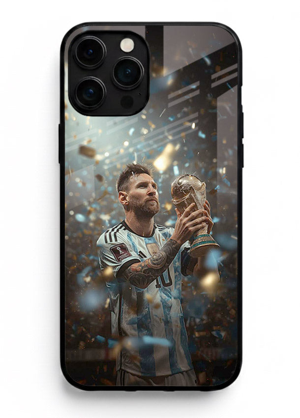 Champion trophy celebration artwork printed on glossy tempered glass iPhone 14 Pro Max back cover
