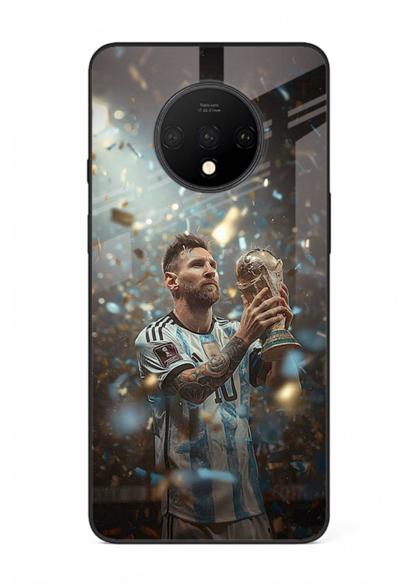 Champion trophy celebration artwork printed on glossy tempered glass OnePlus 7T back cover