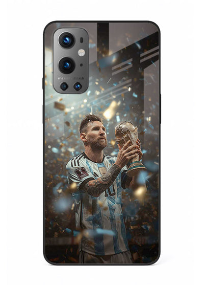 Champion trophy celebration artwork printed on glossy tempered glass OnePlus 9 back cover