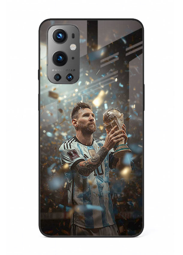 Champion trophy celebration artwork printed on glossy tempered glass OnePlus 9 back cover