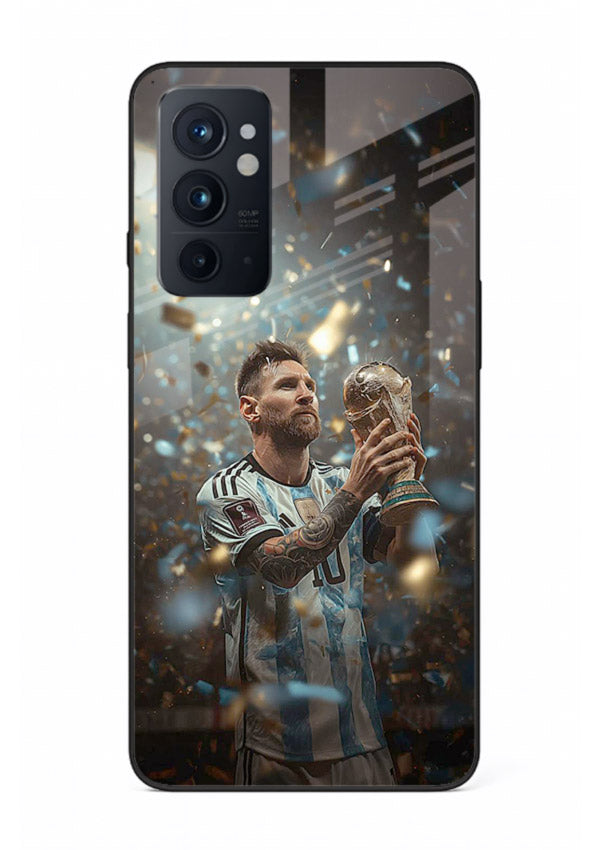 Champion trophy celebration artwork printed on glossy tempered glass OnePlus 9RT back cover