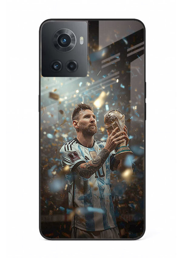 Champion trophy celebration artwork printed on glossy tempered glass OnePlus 10R back cover