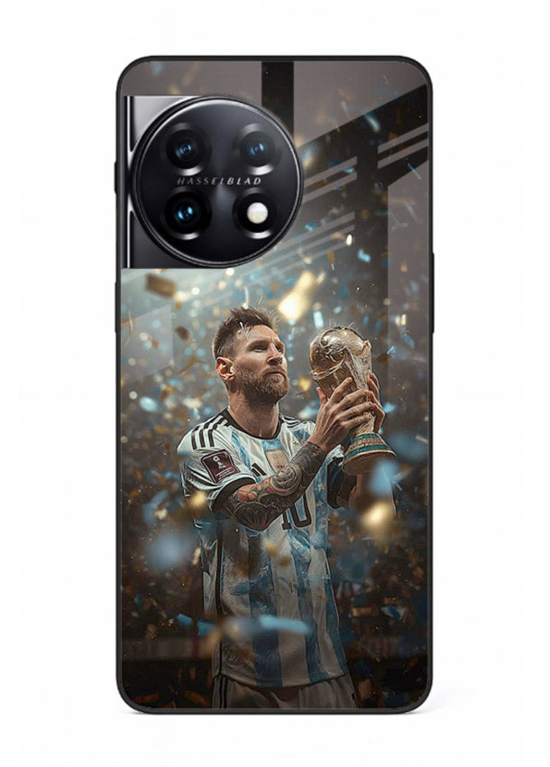 Champion trophy celebration artwork printed on glossy tempered glass OnePlus 11 back cover