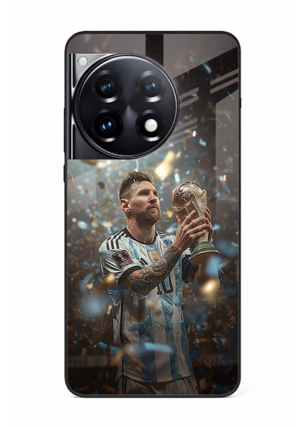 Champion trophy celebration artwork printed on glossy tempered glass OnePlus 12R back cover