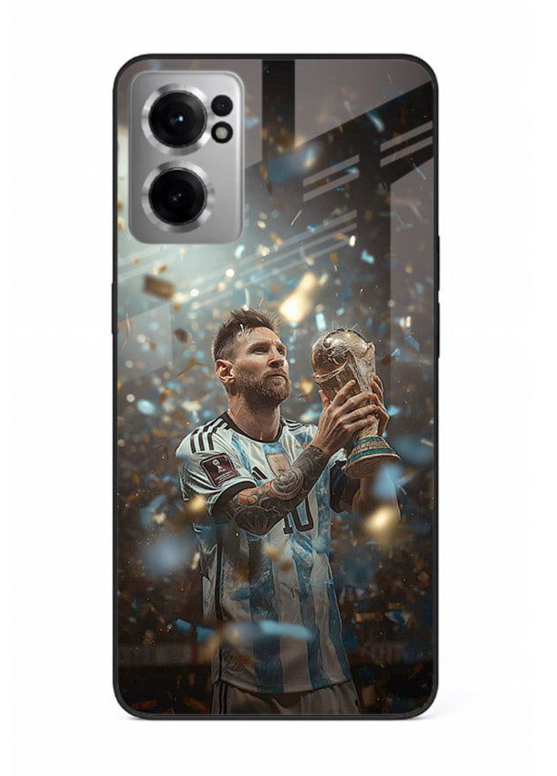 Champion trophy celebration artwork printed on glossy tempered glass OnePlus Nord CE2 5G back cover
