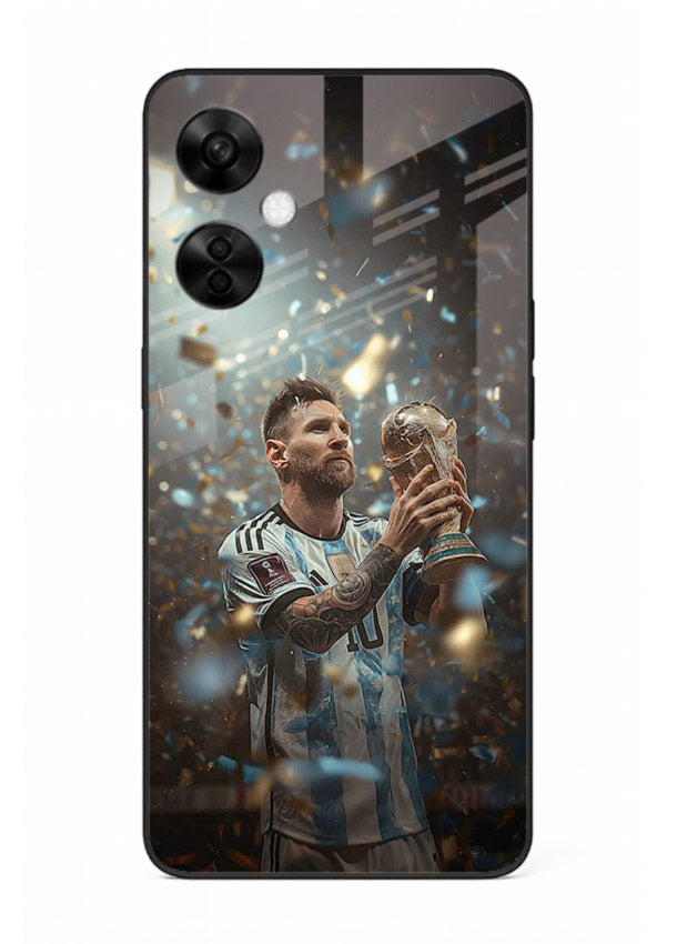 Champion trophy celebration artwork printed on glossy tempered glass OnePlus Nord CE3 Lite back cover