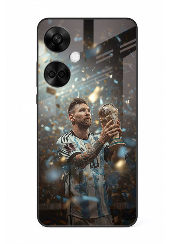 Champion trophy celebration artwork printed on glossy tempered glass OnePlus Nord CE3 back cover