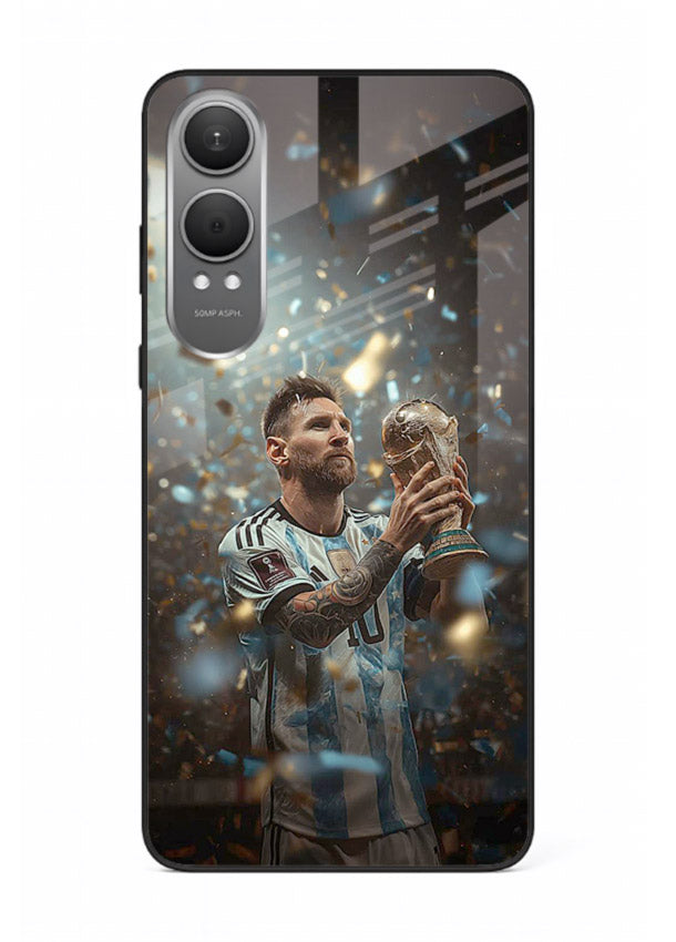 Champion trophy celebration artwork printed on glossy tempered glass OnePlus Nord CE4 Lite back cover