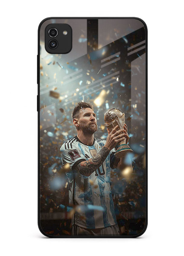 Champion trophy celebration artwork printed on glossy tempered glass Samsung A03 back cover