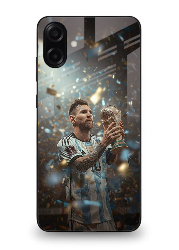 Champion trophy celebration artwork printed on glossy tempered glass Samsung M13 5G back cover
