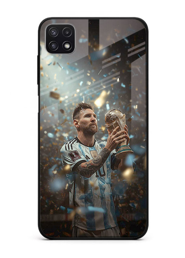 Champion trophy celebration artwork printed on glossy tempered glass Samsung F42 5G back cover