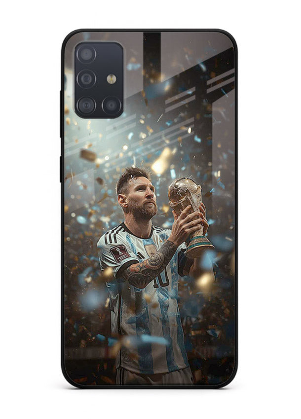 Champion trophy celebration artwork printed on glossy tempered glass Samsung A71 back cover