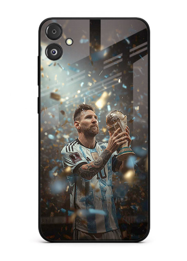 Champion trophy celebration artwork printed on glossy tempered glass Samsung F05 5G back cover