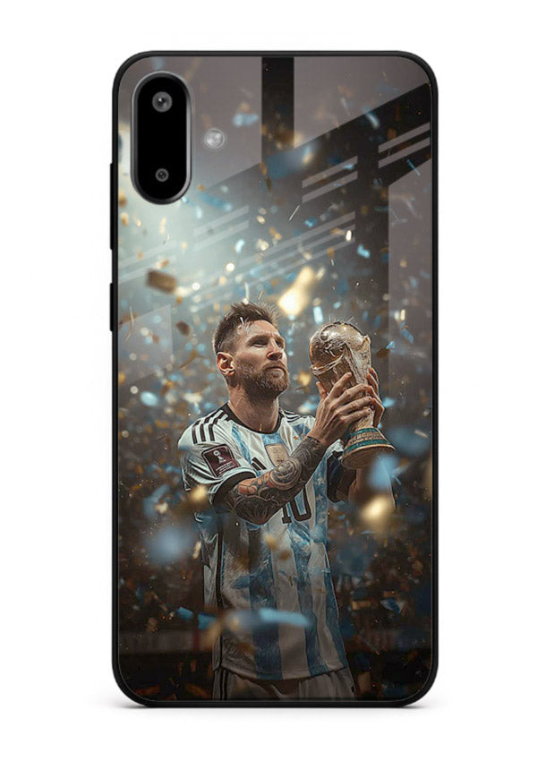 Champion trophy celebration artwork printed on glossy tempered glass Samsung F06 5G back cover