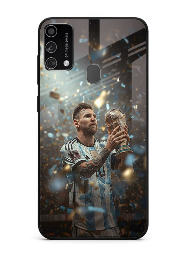 Champion trophy celebration artwork printed on glossy tempered glass Samsung F41 back cover