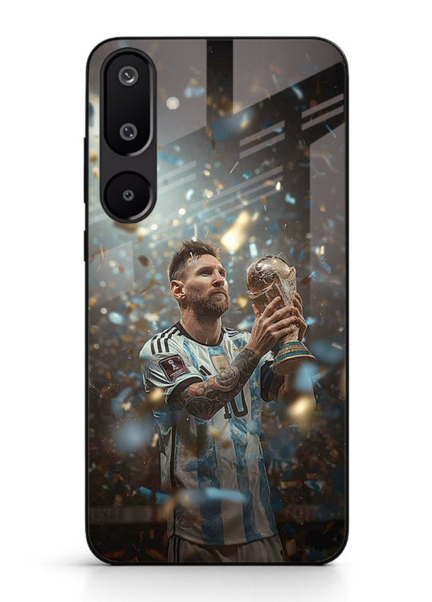 Champion trophy celebration artwork printed on glossy tempered glass Samsung M16 5G back cover