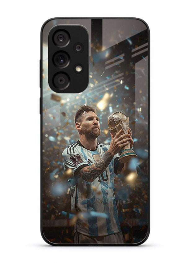 Champion trophy celebration artwork printed on glossy tempered glass Samsung A73 5G back cover