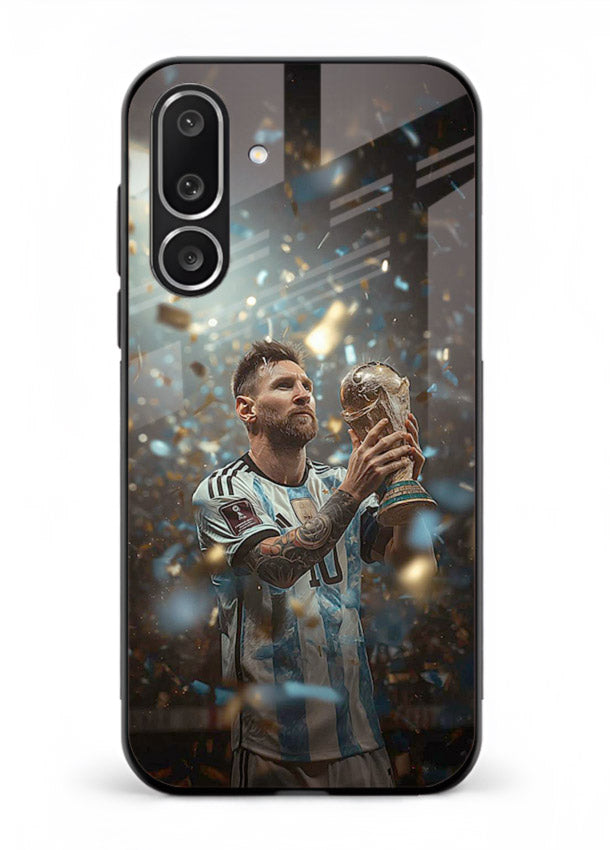 Champion trophy celebration artwork printed on glossy tempered glass Samsung F56 5G back cover