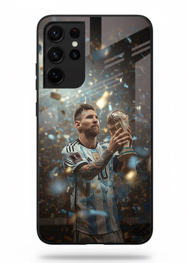 Champion trophy celebration artwork printed on glossy tempered glass Samsung S21 Ultra back cover