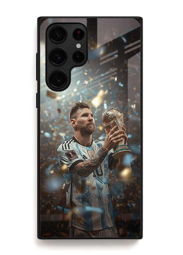 Champion trophy celebration artwork printed on glossy tempered glass Samsung S22 Ultra back cover