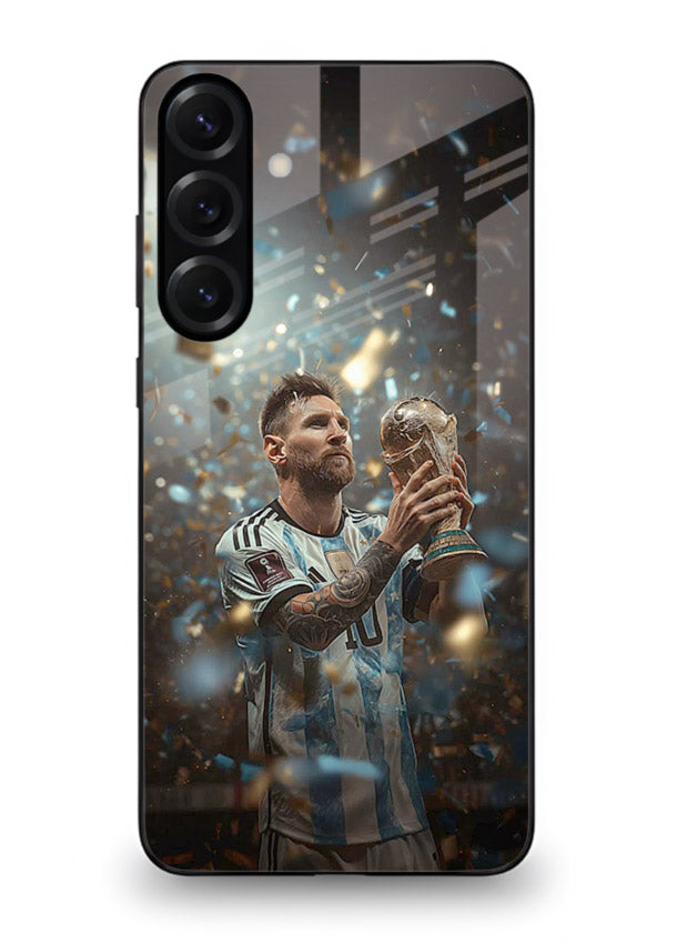 Champion trophy celebration artwork printed on glossy tempered glass Samsung A35 5G back cover