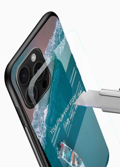 Ocean boat scene printed on glossy vibrant premium glass back cover with calming tones. - Angle Blade