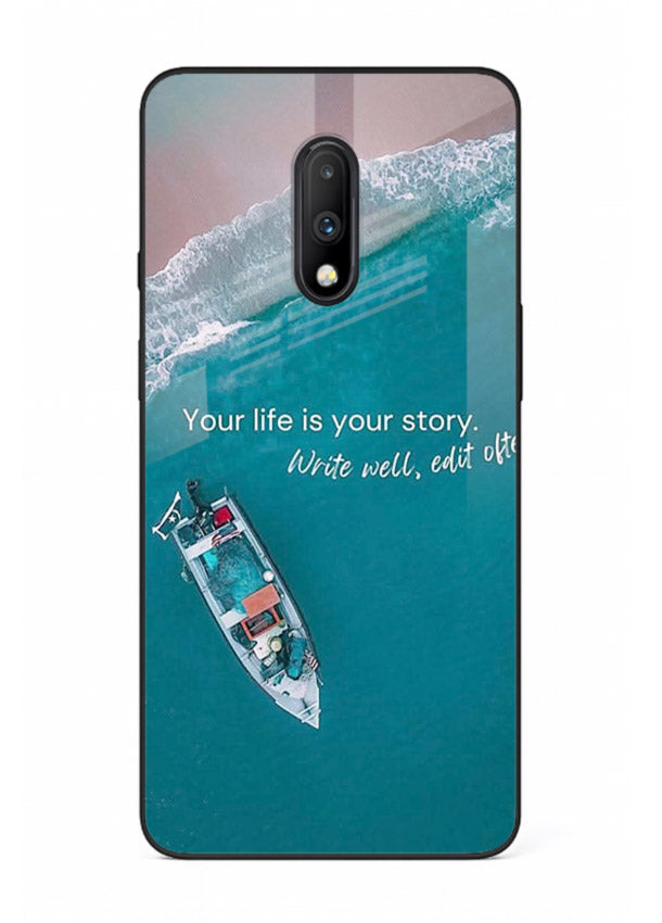 Ocean boat scene printed on OnePlus 7 glass back cover with calming tones.