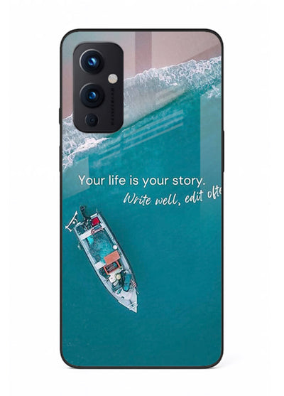 Ocean boat scene printed on OnePlus 9 Pro glass back cover with calming tones.