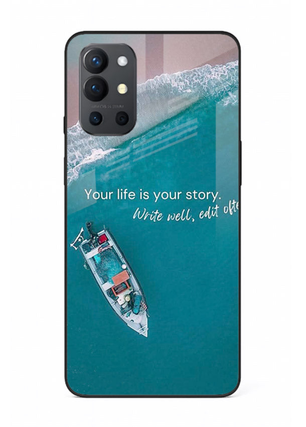 Ocean boat scene printed on OnePlus 9R glass back cover with calming tones.