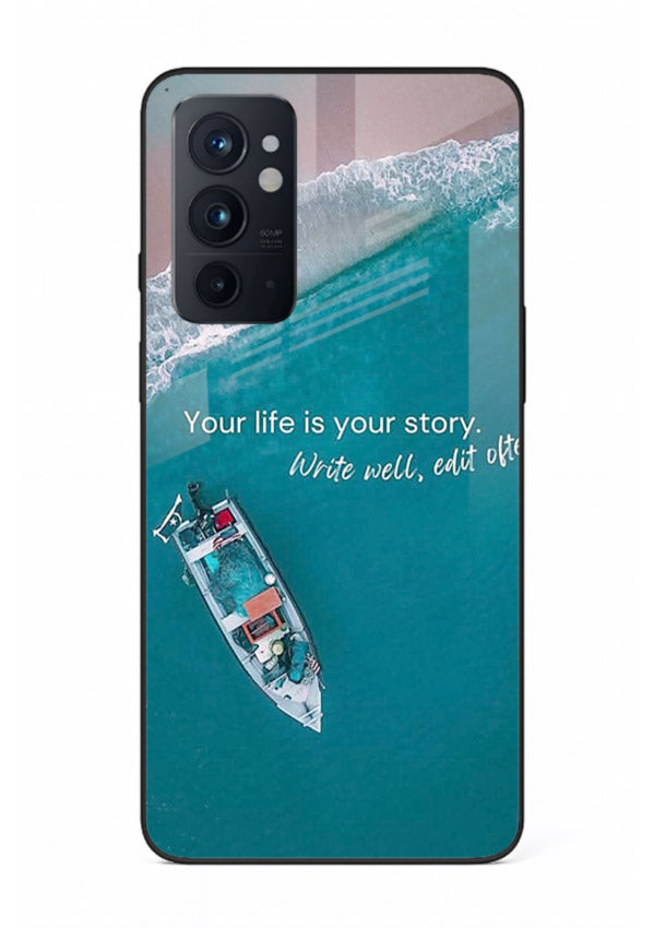 Ocean boat scene printed on OnePlus 9RT glass back cover with calming tones.