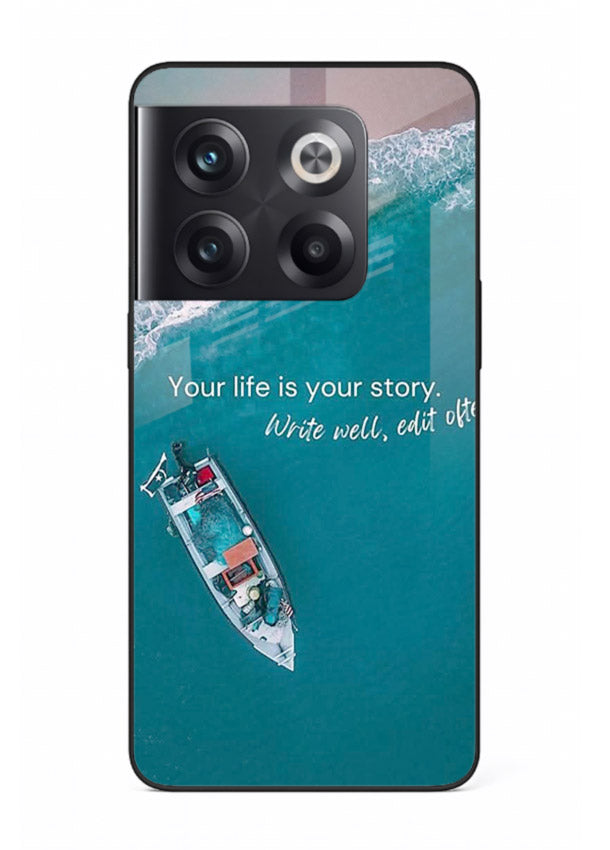 Ocean boat scene printed on OnePlus 10T glass back cover with calming tones.