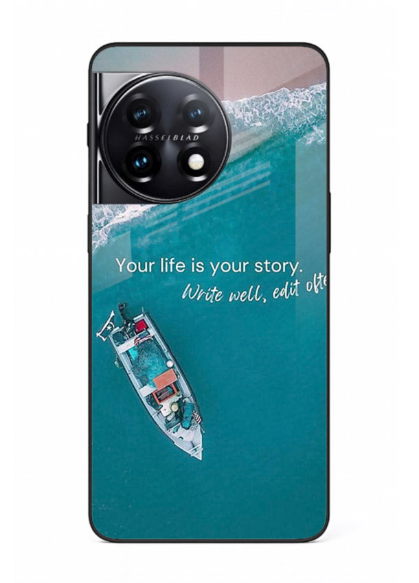 Ocean boat scene printed on OnePlus 11 glass back cover with calming tones.