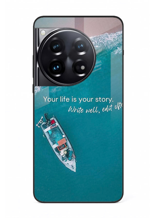 Ocean boat scene printed on OnePlus 12 glass back cover with calming tones.