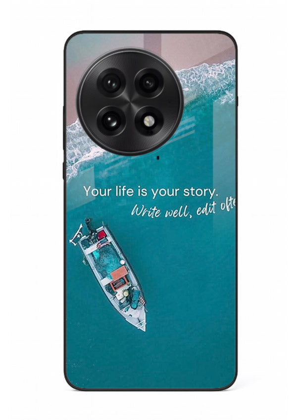 Ocean boat scene printed on OnePlus 13R glass back cover with calming tones.