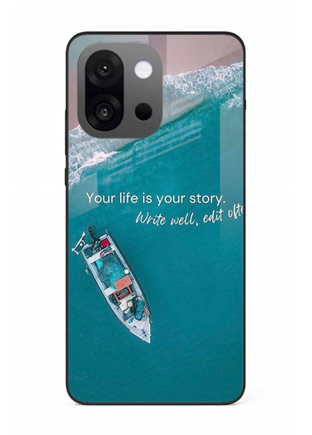 Ocean boat scene printed on OnePlus 13s glass back cover with calming tones.