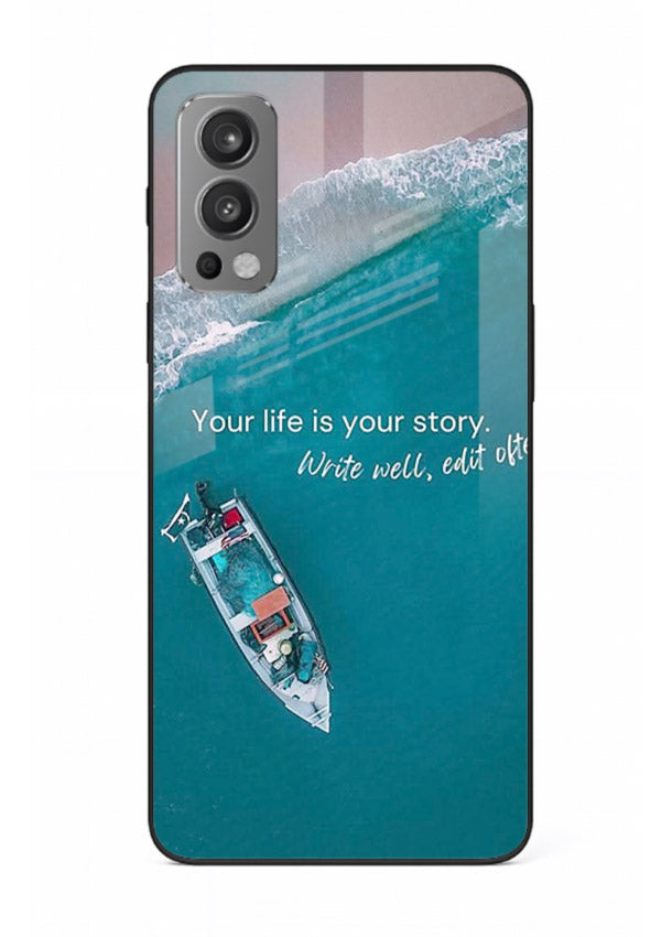 Ocean boat scene printed on OnePlus Nord 2 glass back cover with calming tones.
