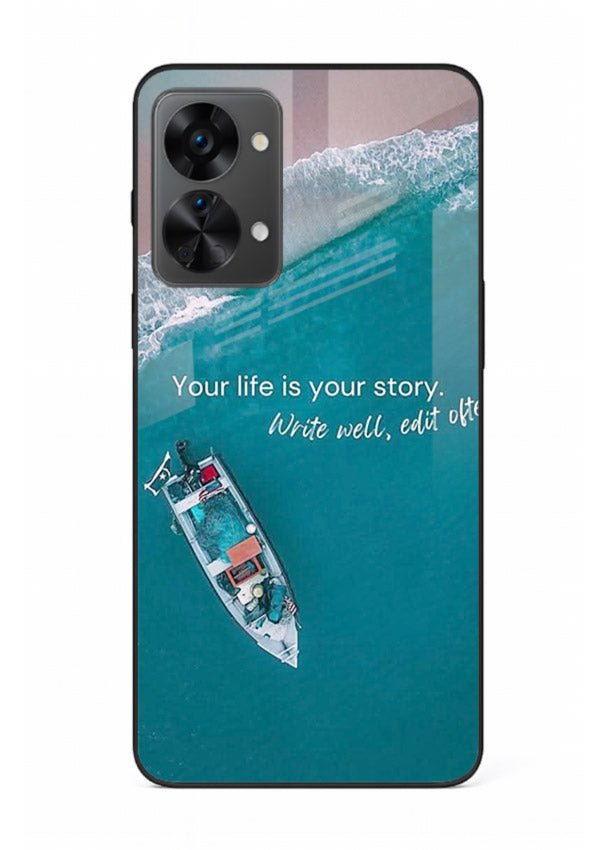 Ocean boat scene printed on OnePlus Nord 2T glass back cover with calming tones.