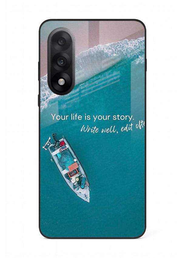 Ocean boat scene printed on OnePlus Nord 5 glass back cover with calming tones.