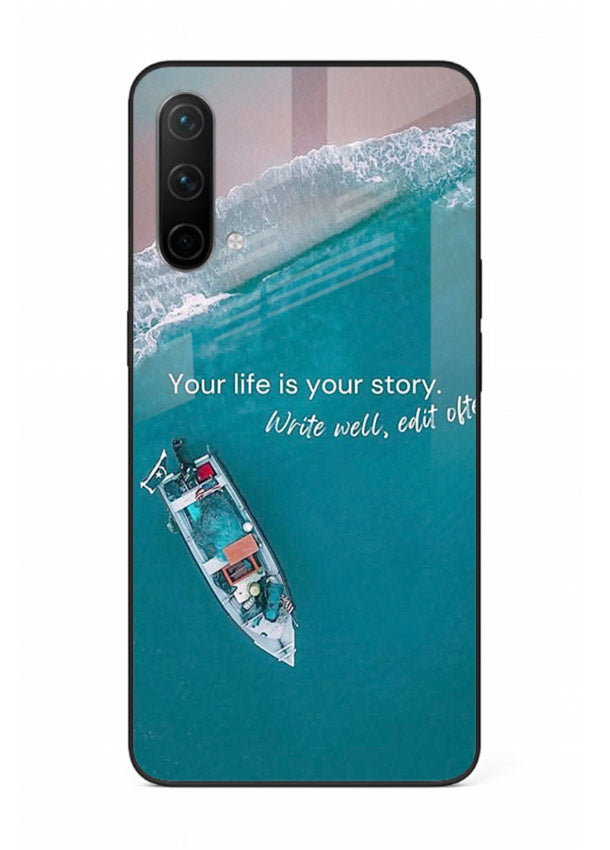 Ocean boat scene printed on OnePlus Nord CE 5G glass back cover with calming tones.
