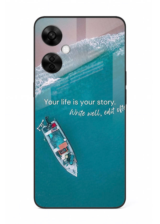 Ocean boat scene printed on OnePlus Nord CE3 Lite glass back cover with calming tones.