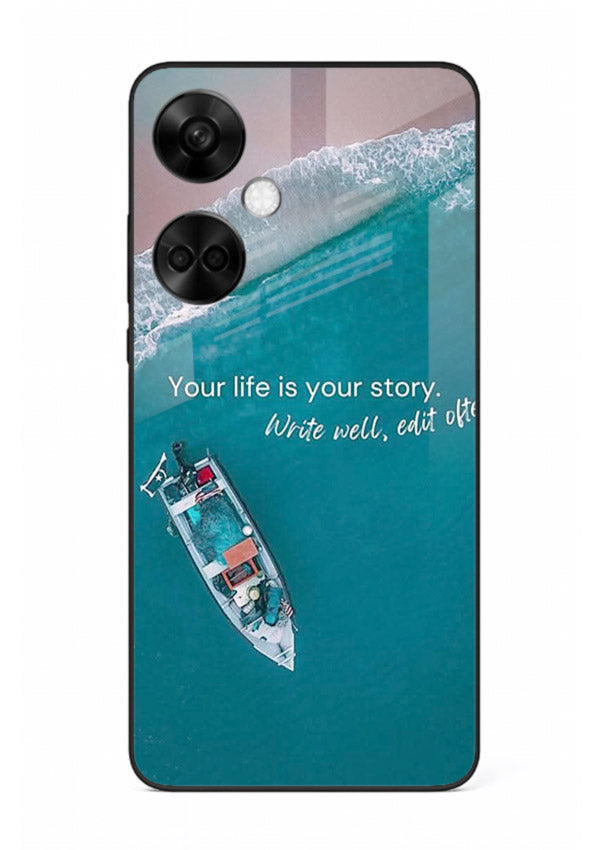 Ocean boat scene printed on OnePlus Nord CE3 glass back cover with calming tones.