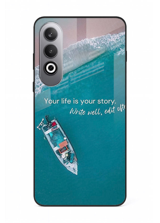 Ocean boat scene printed on OnePlus Nord CE4 glass back cover with calming tones.