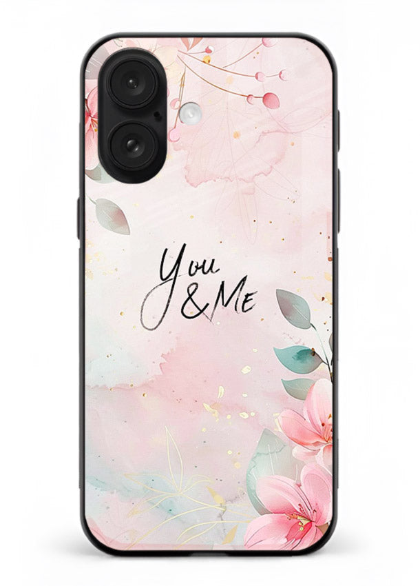 Floral unity artwork printed on iphone 18 glass back cover with soft tones.