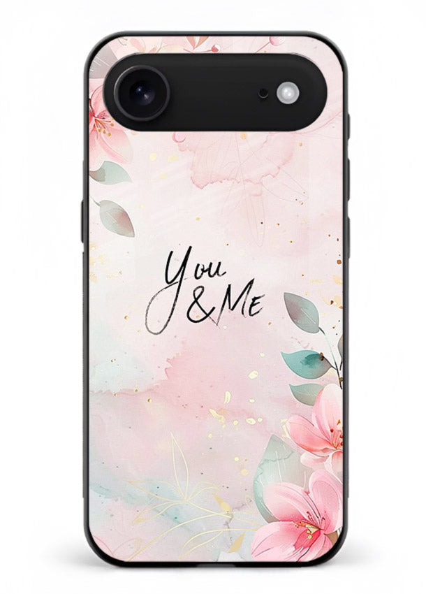 Floral unity artwork printed on iphone 18 air glass back cover with soft tones.