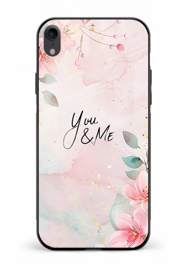 Floral unity artwork printed on iphone xr glass back cover with soft tones.