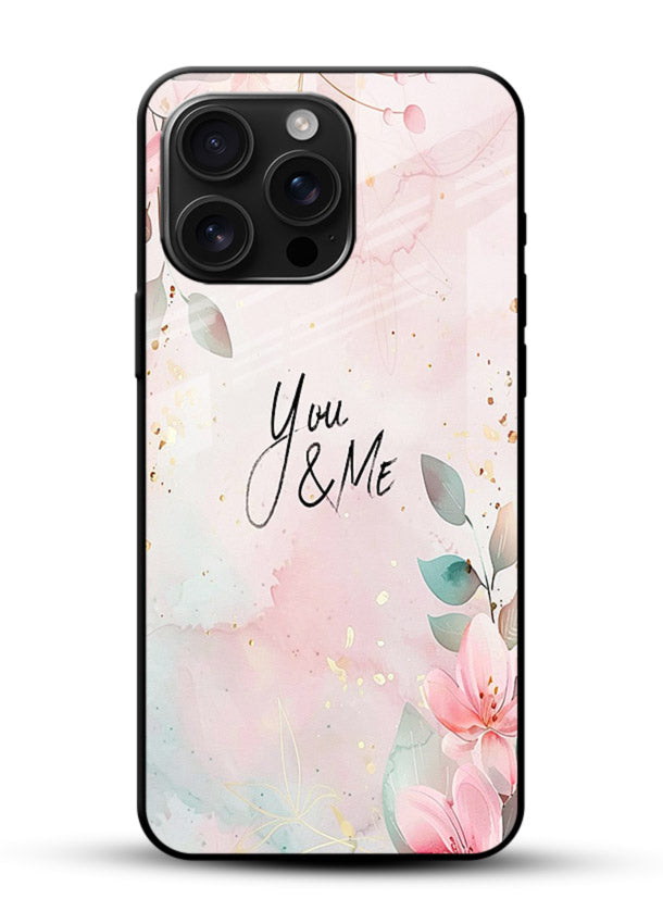 Floral unity artwork printed on glossy vibrant premium glass back cover with soft tones. - Angle Front