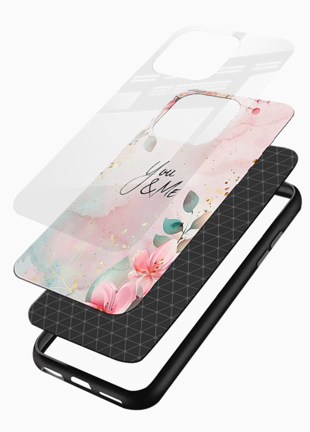 Floral unity artwork printed on glossy vibrant premium glass back cover with soft tones. - Angle Layers