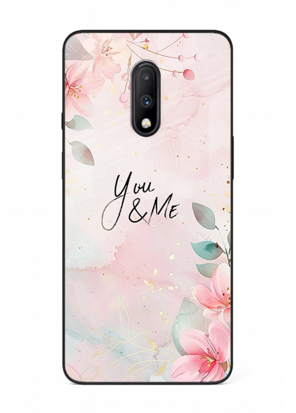 Floral unity artwork printed on OnePlus 7 glass back cover with soft tones.