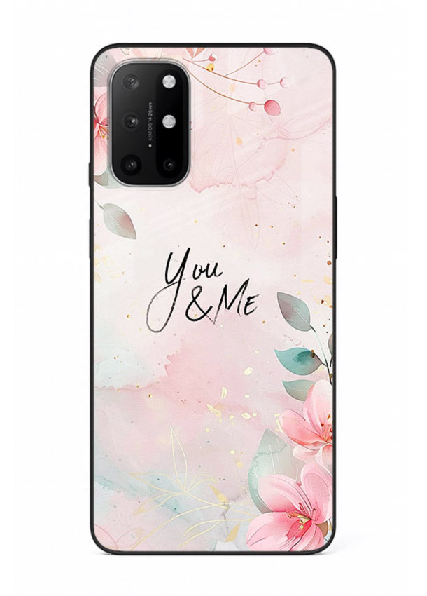 Floral unity artwork printed on OnePlus 8T glass back cover with soft tones.